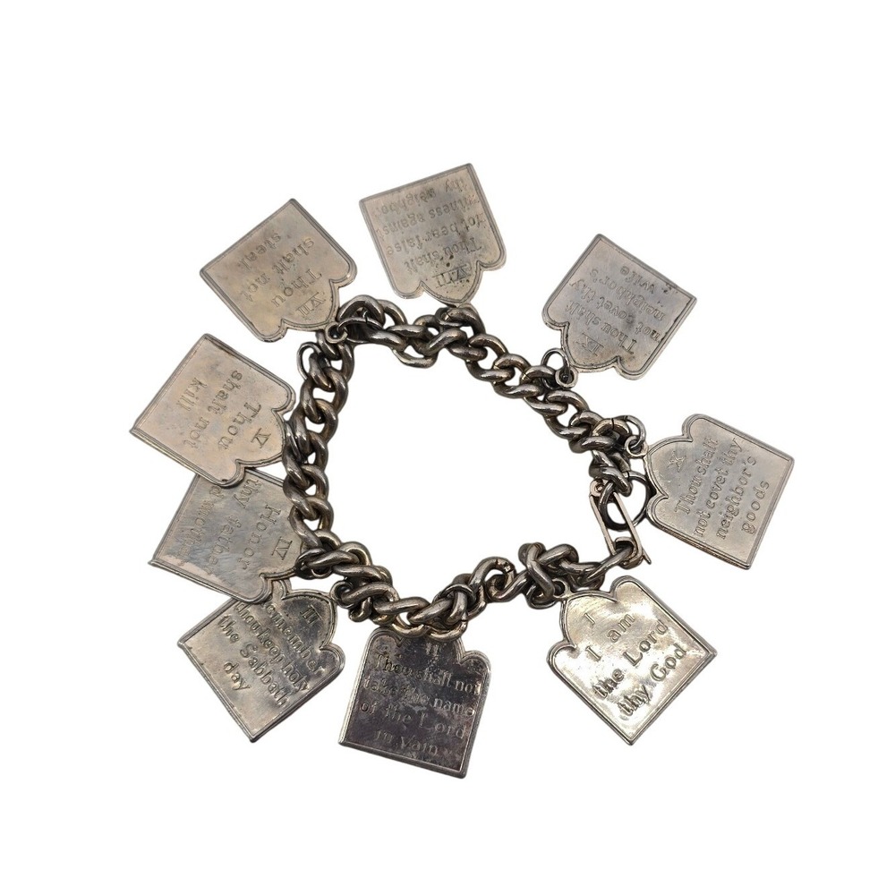 Unbranded Charm Bracelet Women 6 Ten Commandments Silver Tone Religious EUC